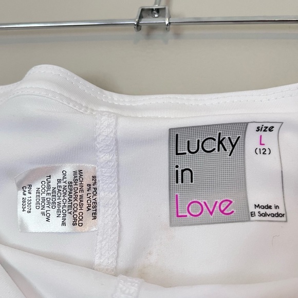 Lucky in Love Tiered Athletic Pull On Skort White Rainbow Print Large - Picture 4 of 5